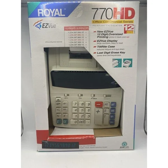 Royal 770HD EZVue Printing Calculator 12 Digit Commercial Office Adding Machine - Picture 6 of 8